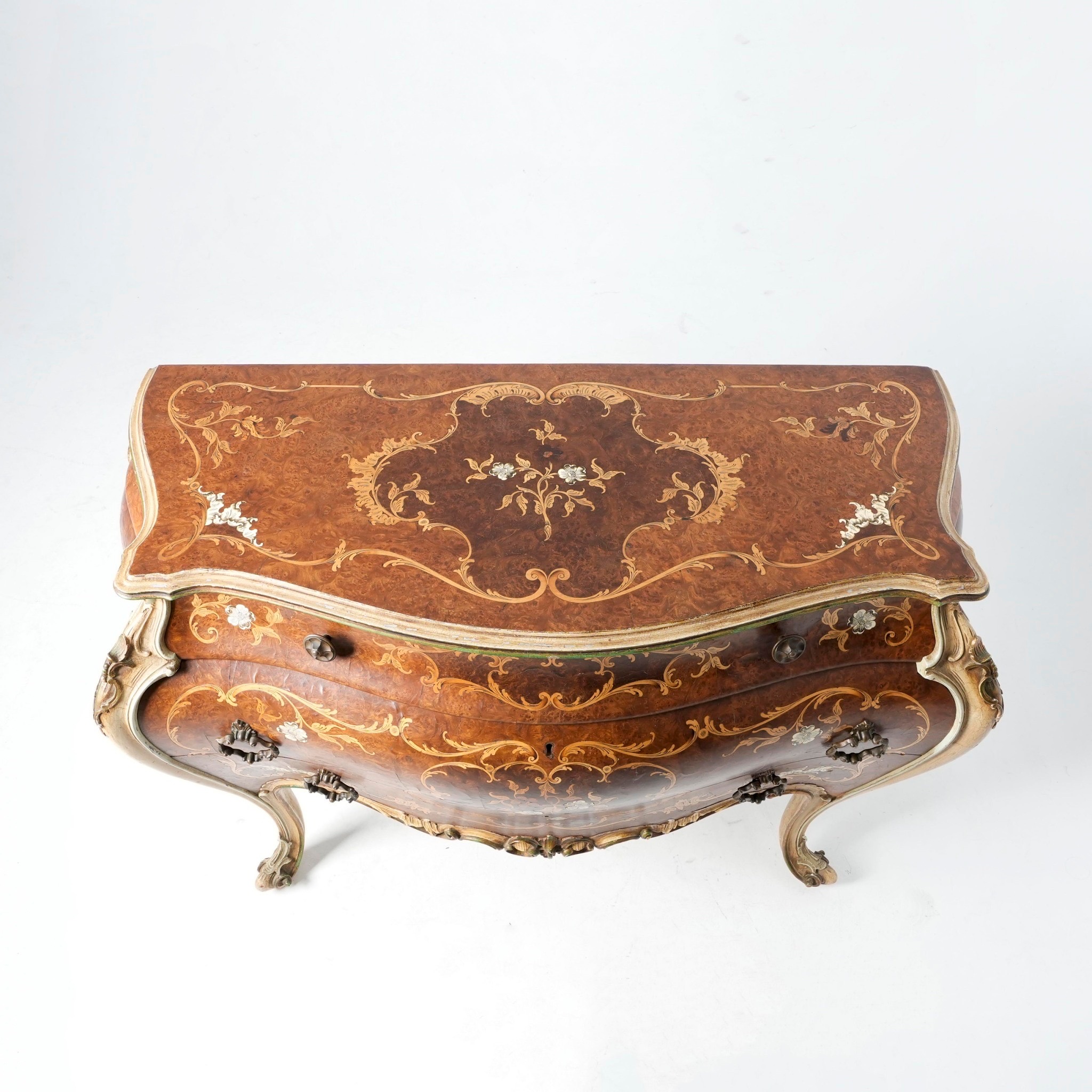 法國路易十五風格胡桃樹瘤鑲嵌二抽玄關櫃:圖片 3