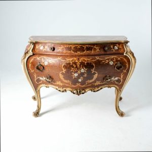 法國路易十五風格胡桃樹瘤鑲嵌二抽玄關櫃