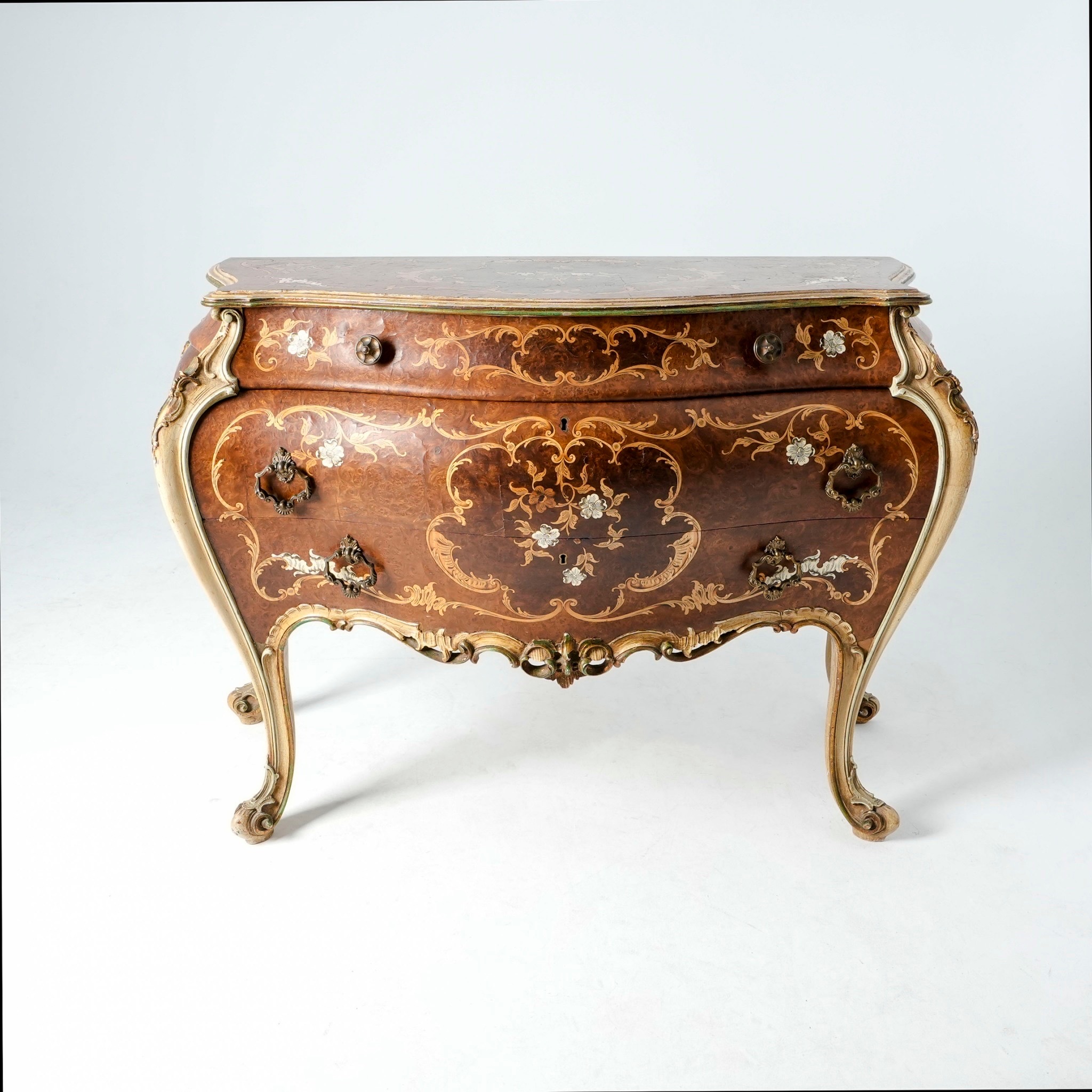 法國路易十五風格胡桃樹瘤鑲嵌二抽玄關櫃