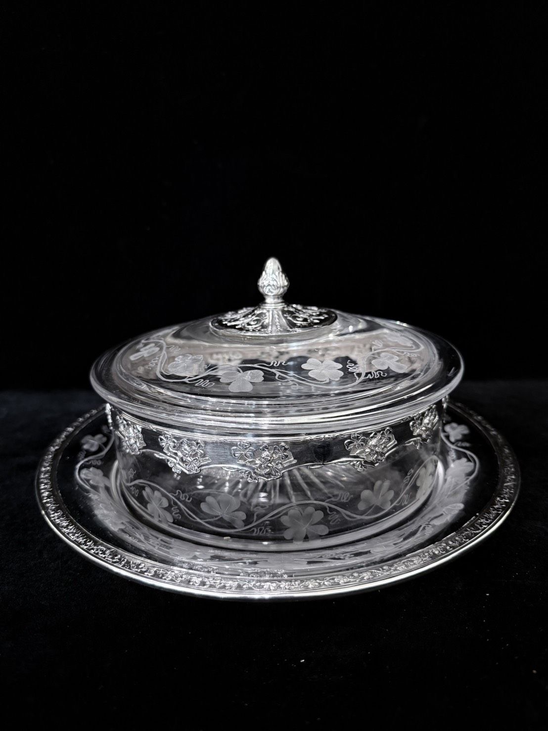 巴黎頂級水晶Baccarat純銀底盤有蓋奶油罐