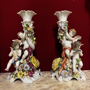 德勒斯登洛可可風天使硬瓷燭台一對