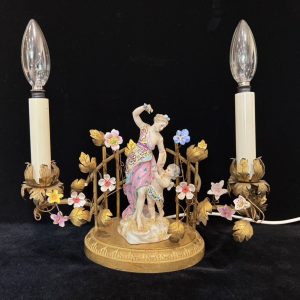 德國洛可可風格手繪瓷偶雙燈桌燈