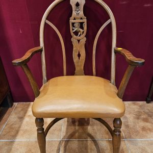 英國Arts&Crafts工藝美術風格橡木雄獅皮面溫莎扶手椅