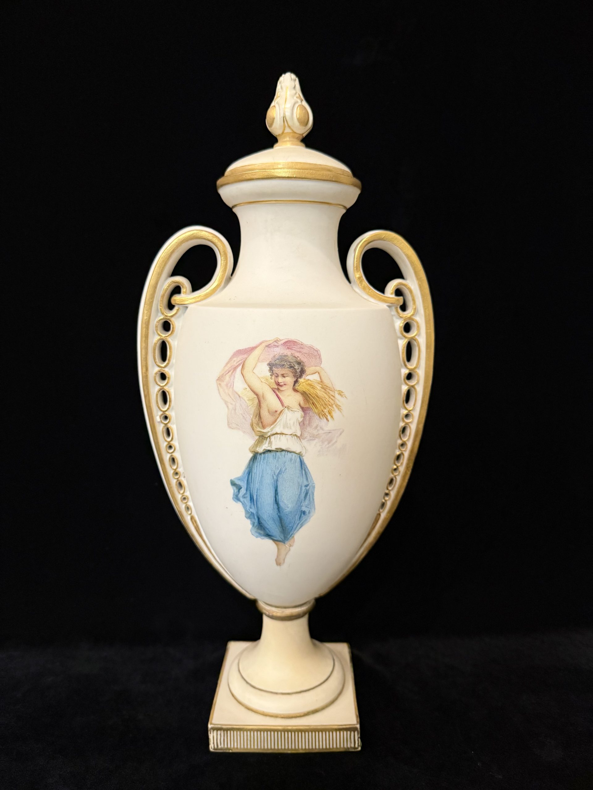 英國Minton 名頓雙面手繪有蓋雙耳花器