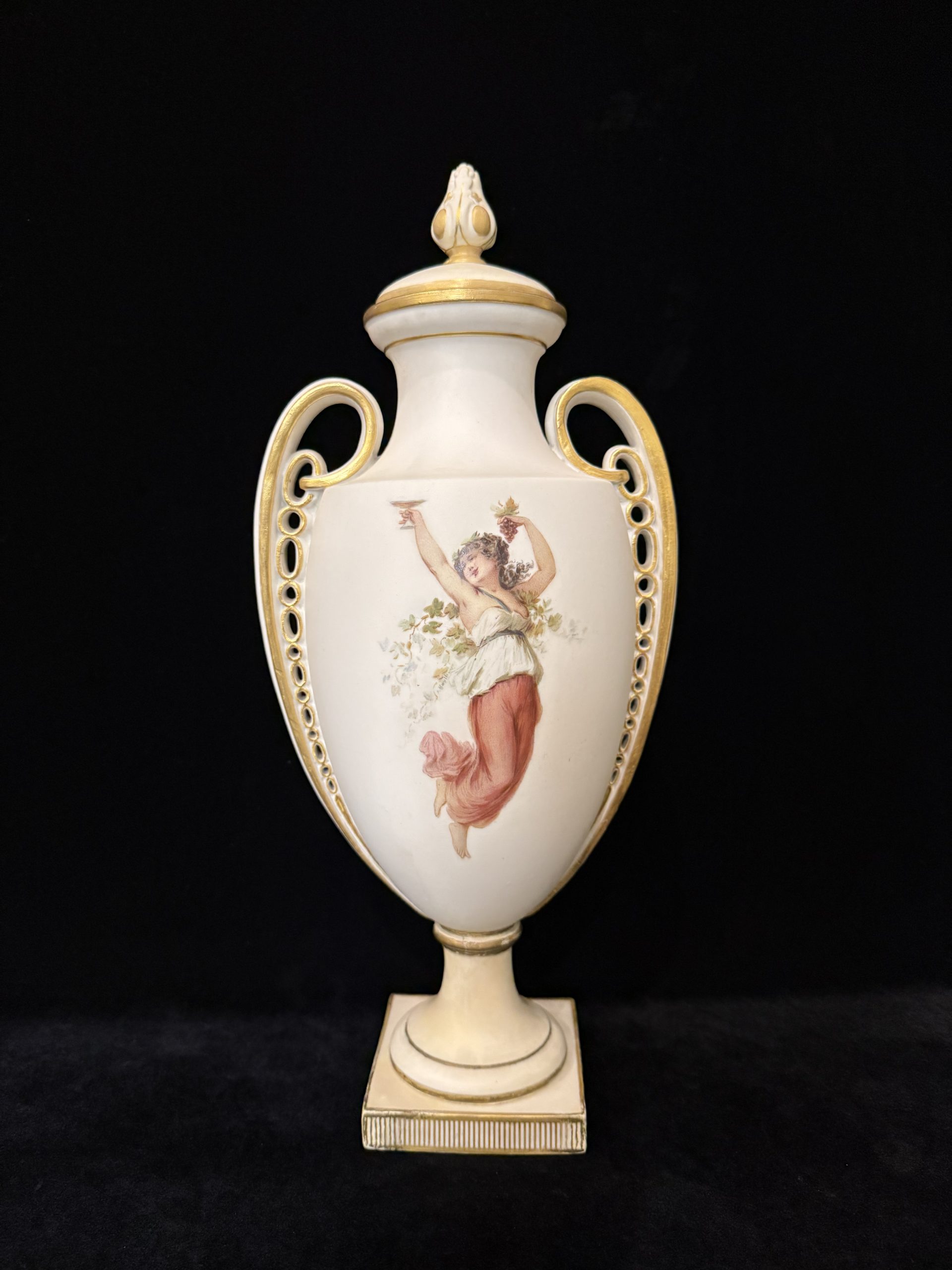 英國Minton 名頓雙面手繪有蓋雙耳花器:圖片 2