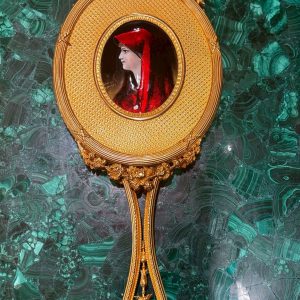 法國鎏金緞帶琺瑯手繪落款手拿鏡