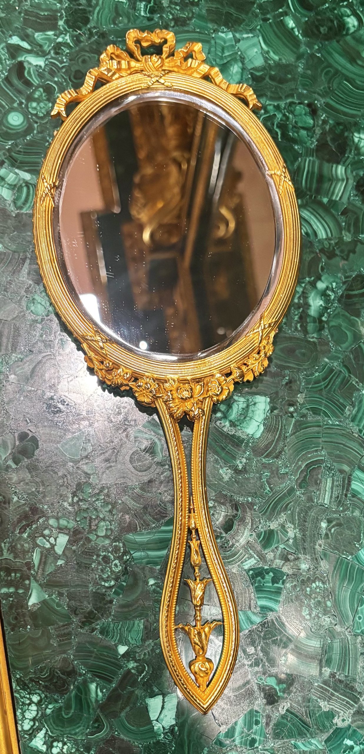 法國鎏金緞帶琺瑯手繪落款手拿鏡:圖片 2