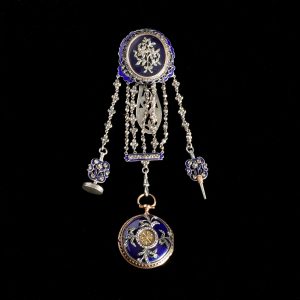 Chatelaine Watch 18K金純銀珐瑯鑲鑽仕女腰際鍊錶